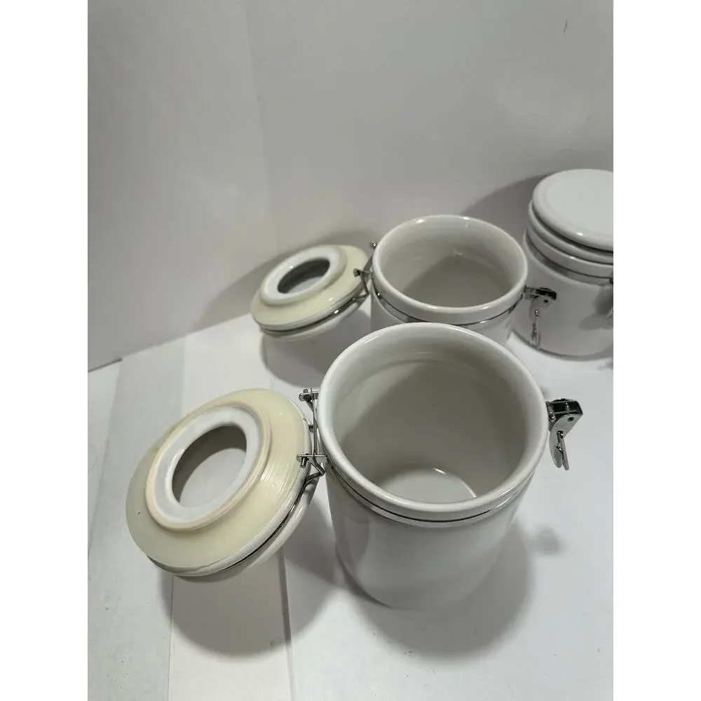 Linens N Things Set Of 4 Canisters Lock Jar airtight seal White Canister‎ Coffee